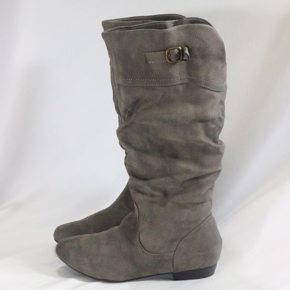 Maurices Shoes - MAURICES Grey Vegan Leather Slouch Pull Boots